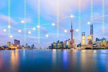 Modern city with wireless network connection concept,Shanghai