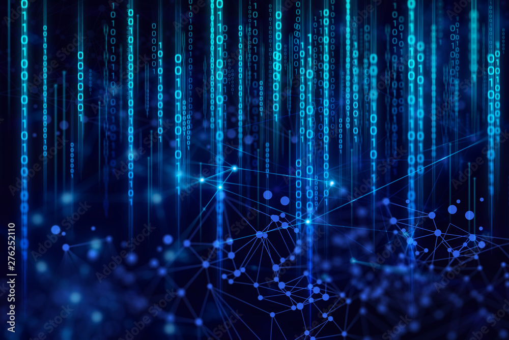 Poster technology ai internet of thing, network background 3d illustration rendering, data deep learning, r