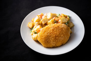 Chicken kiev, potato and vegetable
