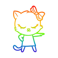 rainbow gradient line drawing cute cartoon cat with bow