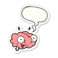 funny cartoon brain and speech bubble sticker
