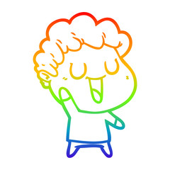 rainbow gradient line drawing laughing cartoon man
