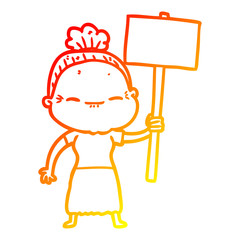 warm gradient line drawing cartoon peaceful old woman