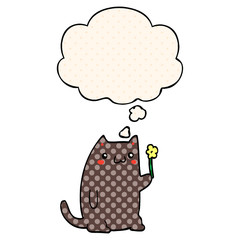 cute cartoon cat and thought bubble in comic book style
