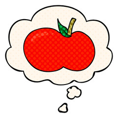 cartoon apple and thought bubble in comic book style