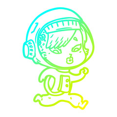 cold gradient line drawing cartoon astronaut woman