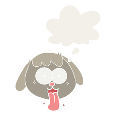 cartoon dog face panting and thought bubble in retro style