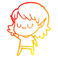 warm gradient line drawing happy cartoon elf girl