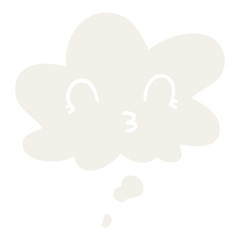 happy cartoon face and thought bubble in retro style