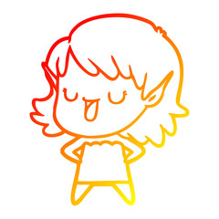 warm gradient line drawing cartoon elf girl