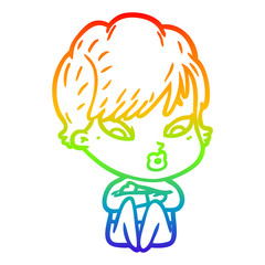 rainbow gradient line drawing cartoon woman