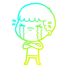 cold gradient line drawing cartoon man crying