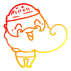 warm gradient line drawing happy man with beard and winter hat
