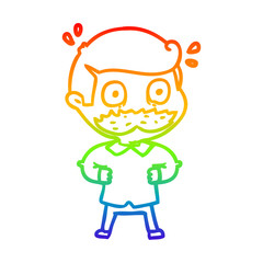 rainbow gradient line drawing cartoon man with mustache shocked