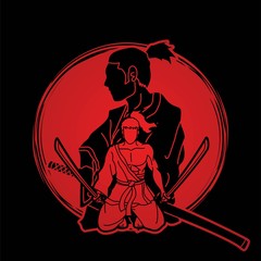 Samurai warriors with swords action cartoon graphic vector.