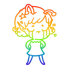 rainbow gradient line drawing cartoon crying alien girl