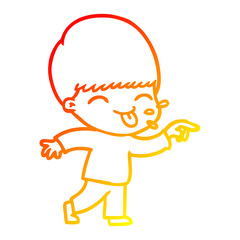 warm gradient line drawing happy cartoon boy