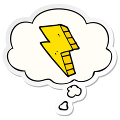 cartoon lightning bolt and thought bubble as a printed sticker