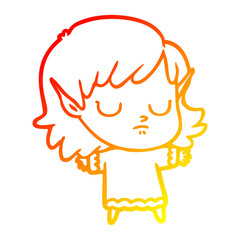 warm gradient line drawing cartoon elf girl