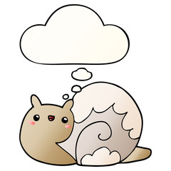 cute cartoon snail and thought bubble in smooth gradient style