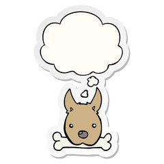 cartoon dog with bone and thought bubble as a printed sticker