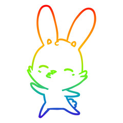 rainbow gradient line drawing curious waving bunny cartoon