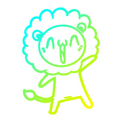 cold gradient line drawing happy cartoon lion