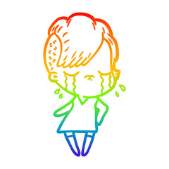 rainbow gradient line drawing cartoon crying girl