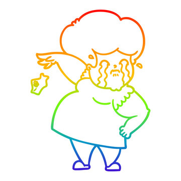 recommend clip art: rainbow gradient line drawing cartoon crying woman dropping handkerchief