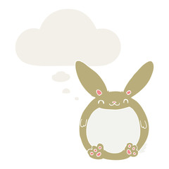 cartoon rabbit and thought bubble in retro style