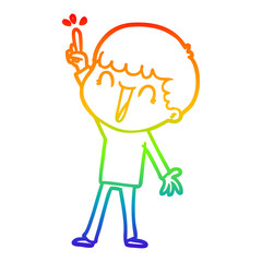 rainbow gradient line drawing cartoon man with great idea