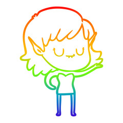 rainbow gradient line drawing happy cartoon elf girl