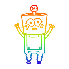 rainbow gradient line drawing happy cartoon robot waving hello