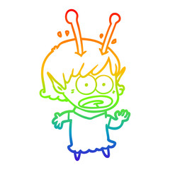 rainbow gradient line drawing cartoon shocked alien girl
