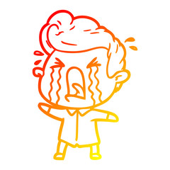 warm gradient line drawing cartoon crying man