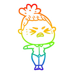 rainbow gradient line drawing cartoon angry woman