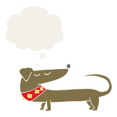 cartoon dog and thought bubble in retro style