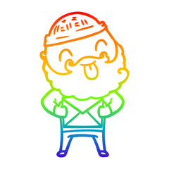 rainbow gradient line drawing man with beard sticking out tongue