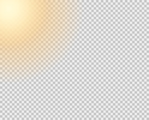 The yellow sun, a flash, a soft glow without departing rays. The vector element is isolated on a transparent background.