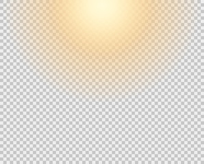 The yellow sun, a flash, a soft glow without departing rays. The vector element is isolated on a transparent background.