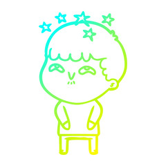 cold gradient line drawing cartoon amazed boy