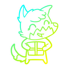 cold gradient line drawing happy cartoon fox