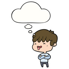 cartoon boy sticking out tongue and thought bubble
