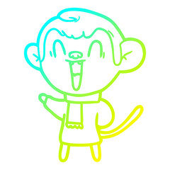cold gradient line drawing cartoon laughing monkey
