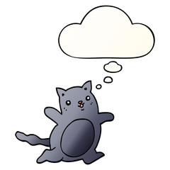cartoon cat and thought bubble in smooth gradient style