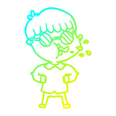 Obraz premium cold gradient line drawing cartoon boy wearing spectacles