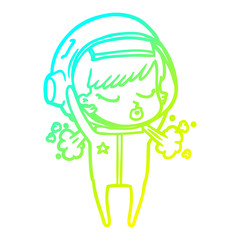 cold gradient line drawing cartoon pretty astronaut girl taking off helmet