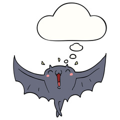 cartoon happy vampire bat and thought bubble