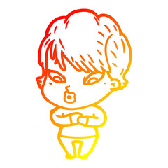 warm gradient line drawing cartoon woman