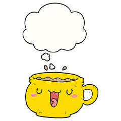 cute cartoon coffee cup and thought bubble
